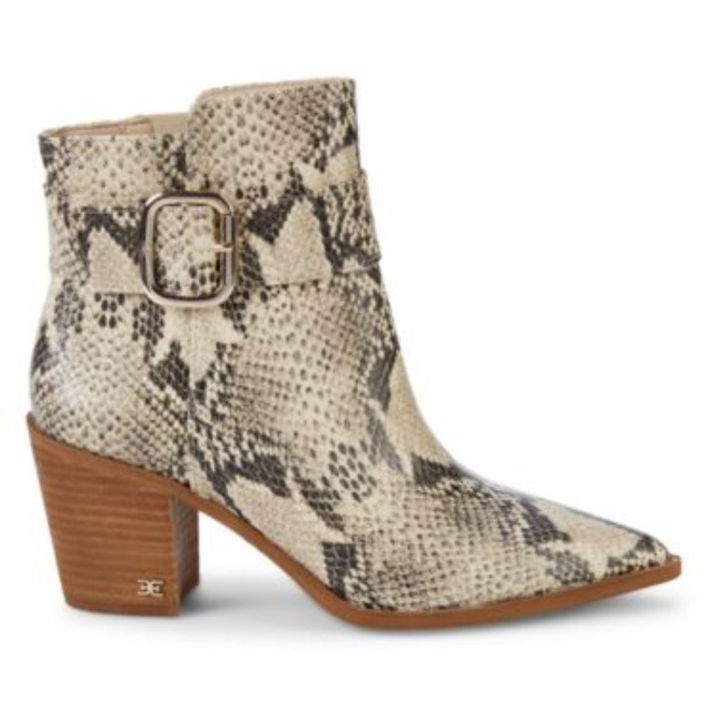 New! Sam Edelman Snakeskin-Embossed Leather Bootie - Picture 3 of 12